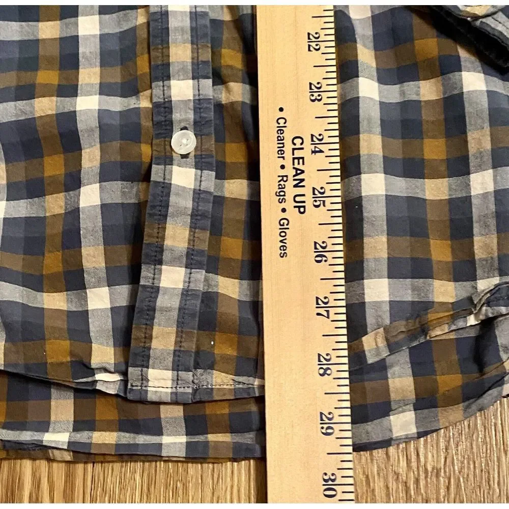 True Religion Men's Button Down Shirt Sz L Long Sleeve Blue Brown‎ Checkered